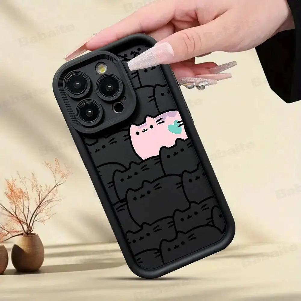 Anime Cartoon P-Pusheens cat Phone Case For iPhone 11 12 13 14 15 16 17 Pro Max Plus Shockproof Protecti Case