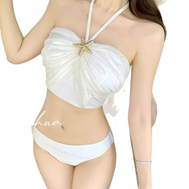 Swimsuit Women's High-end New Water Tone Sexy Pure Desire Bikini Three Piece Set Beach Vacation Hot Spring Neck Hanging Swimsuit