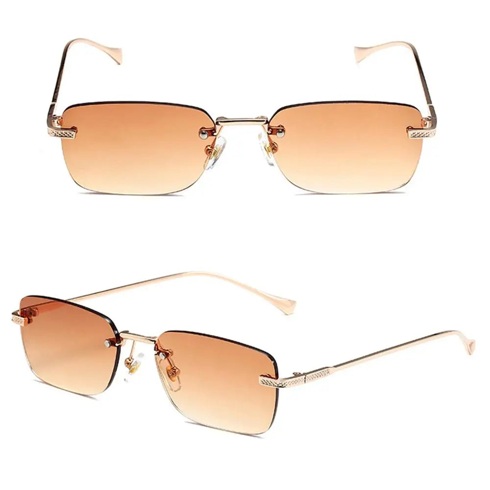 Rimless Square Sunglasses for Women Ins Style Small Rectangle Punk Sun Glasses UV400 Protection Street Shoot Eyewear for Women