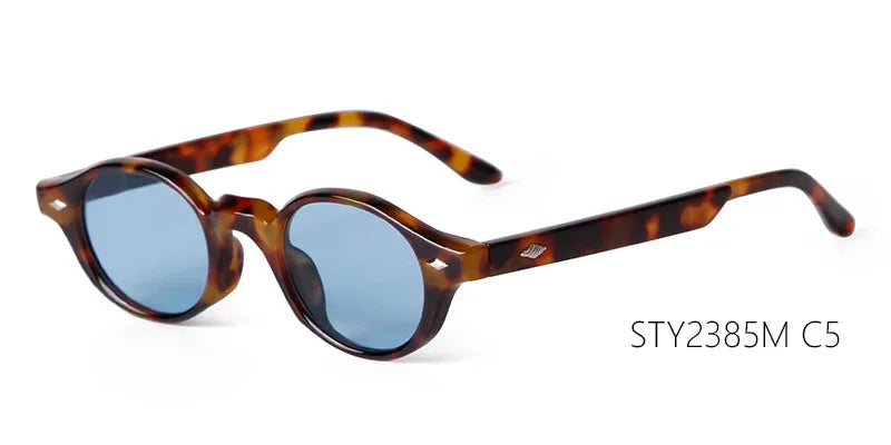 Retro Small Oval Sunglasses Women Brand Design Rivet Blue Tortoise Shell Sun Glasses Outdoor Men Shades Female UV Oculos De Sol