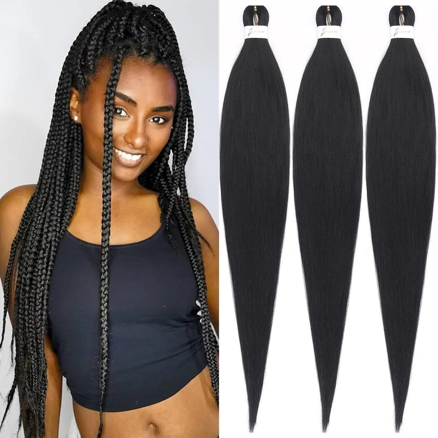 Brown Braiding Hair Pre 3 Packs Pre stretched Braiding Hair Yaki Texture Synthetic Hair Extension Itch Free Hot Water Setting