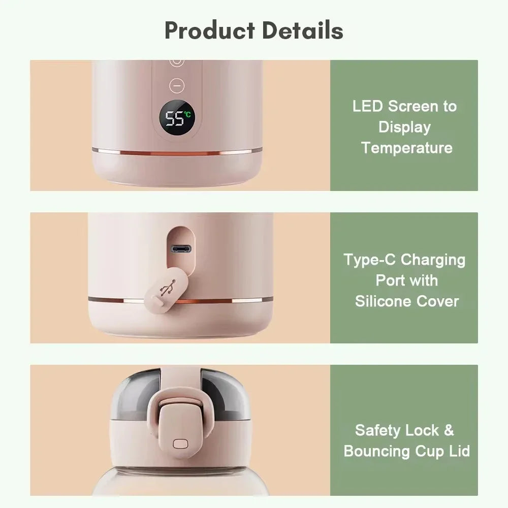 Portable Electric Baby Bottle Warmer USB Charge 300ML Outdoor Dissolve Formula Milk Instant Travel Portable Water Warmer Heater