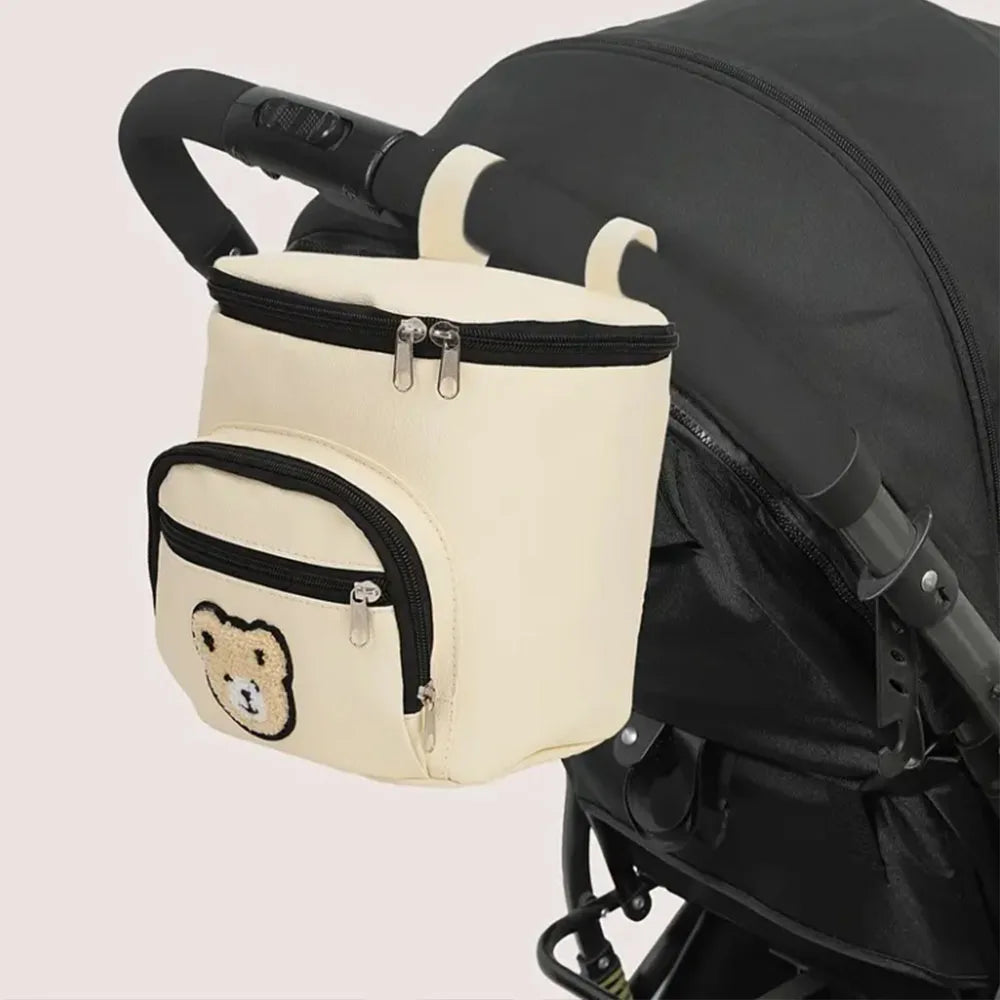 Large Capacity Bear-Shaped Stroller Diaper Bag - Portable Storage Organizer with Bottle Holders Durable Faux Leather