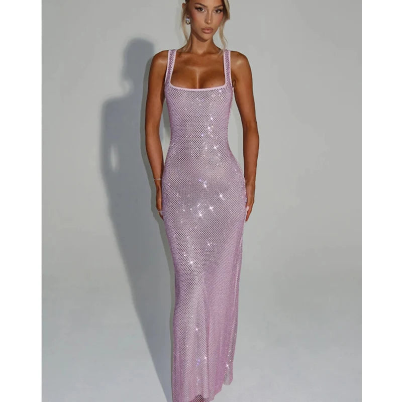 2025 Luxurious Women Corset Mesh Sequins Party Evening Dress Elegant Strap Backless Slim Tight Gala Celebrity Cocktail Dress
