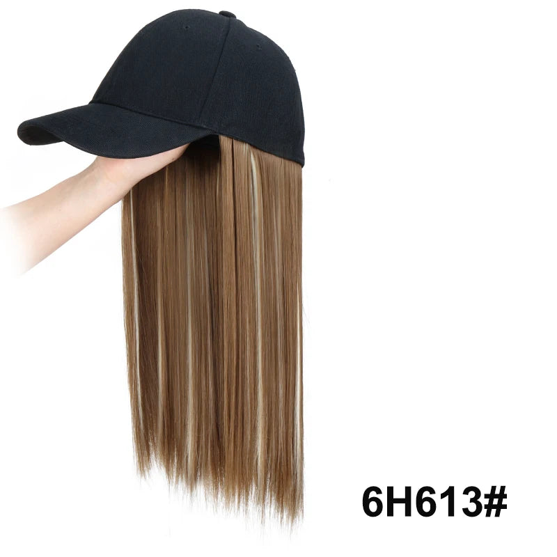 18Inch Synthetic Hat Wig Long Straight Hair Baseball Cap Hair Extension Adjustable for Women Daily Use