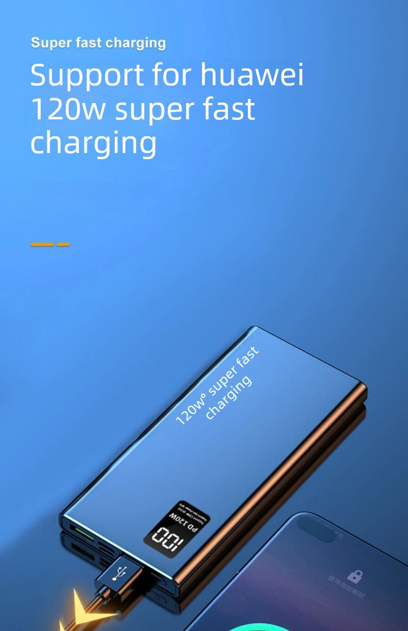 30000mAh PD18W 120W Power Bank Super Fast Charging Large Capacity Portable Battery Charger Digital Display For iPhone Xiaomi