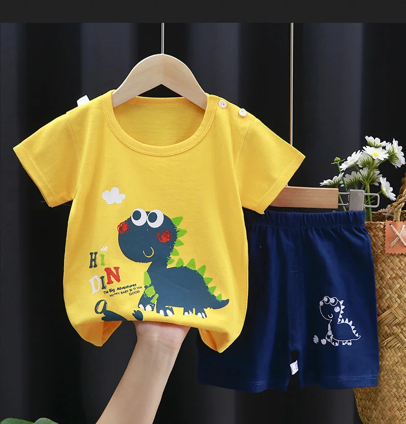 0-3Y Boys Clothing Sets Summer Cotton Short Sleeve Print T-shirts+Elasctic Shorts Kids Clothes Casual Clothing Sets for Toddler