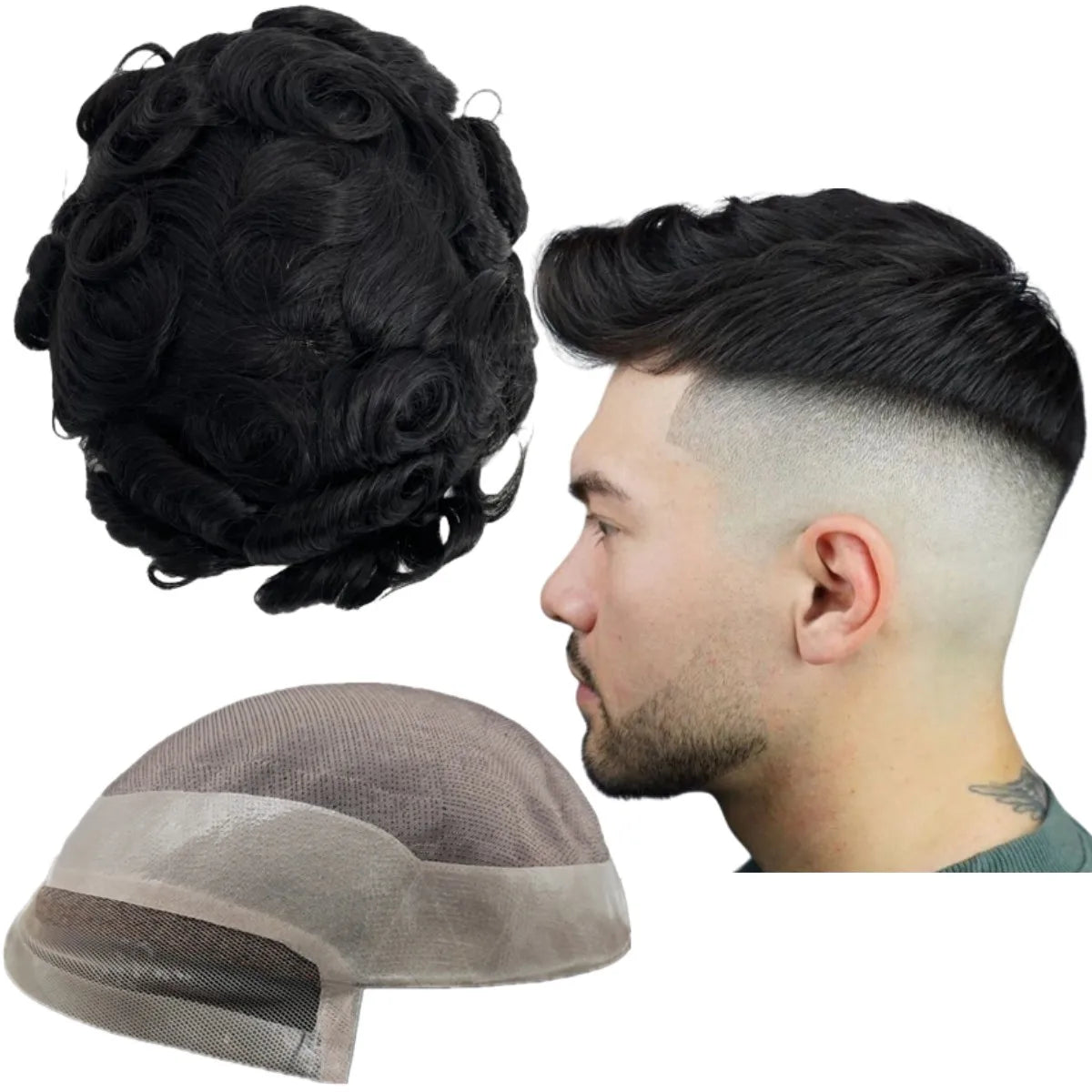 Toupee for Men Human Hair Wigs Men Toupee Mono Base with Lace Front Hair Units Curly Wave Men Toupee Hair Real Human System