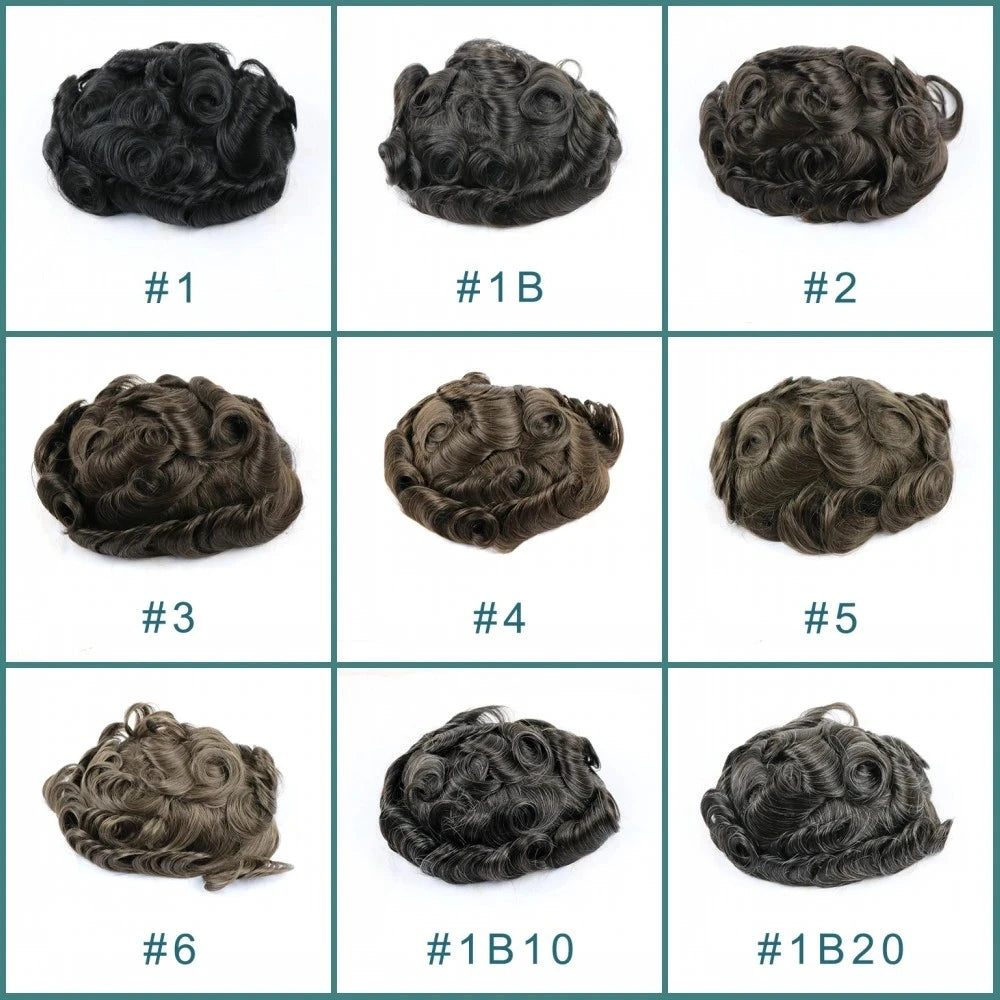 100% Human Hair Man 25mm Loose Curly Hair Replacement System Durable Skin Base Brown Gray Blonde #4 1B65 Prosthesis Hairpieces