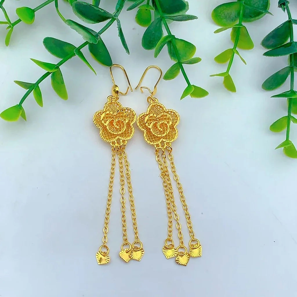 Ethiopian 24K Gold Color Jewelry Set For Women Bridal Nigerian Dubai Big Necklace Bracelet Earring Ring Sets Party Gift