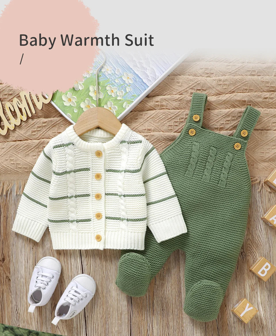 Winter Baby Clothes Sets Autumn Casual Long Sleeves Sweaters Jackets+Rompers Infant Boys Girls Outfits 2Pcs Knitted Toddler Wear