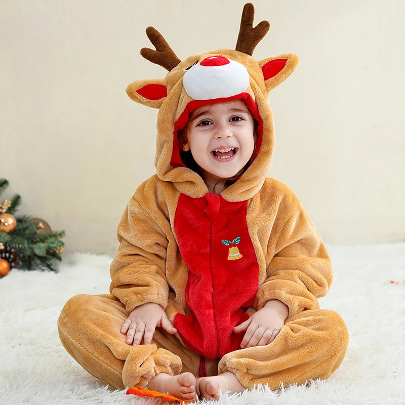 Newborn Baby Deer Animal Cartoon Romper Clothes Girls Pajamas Long Sleeve Hooded Onesies Infant Boys Costumes For Christmas