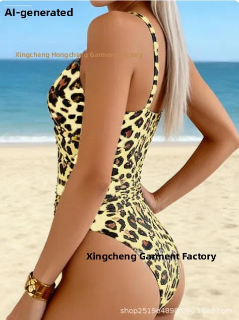 Fashionable Women's One-Piece Swimsuit Tummy Control Trendy Swimwear Cross-Border 2026 New Style Pure Color No Sleeve