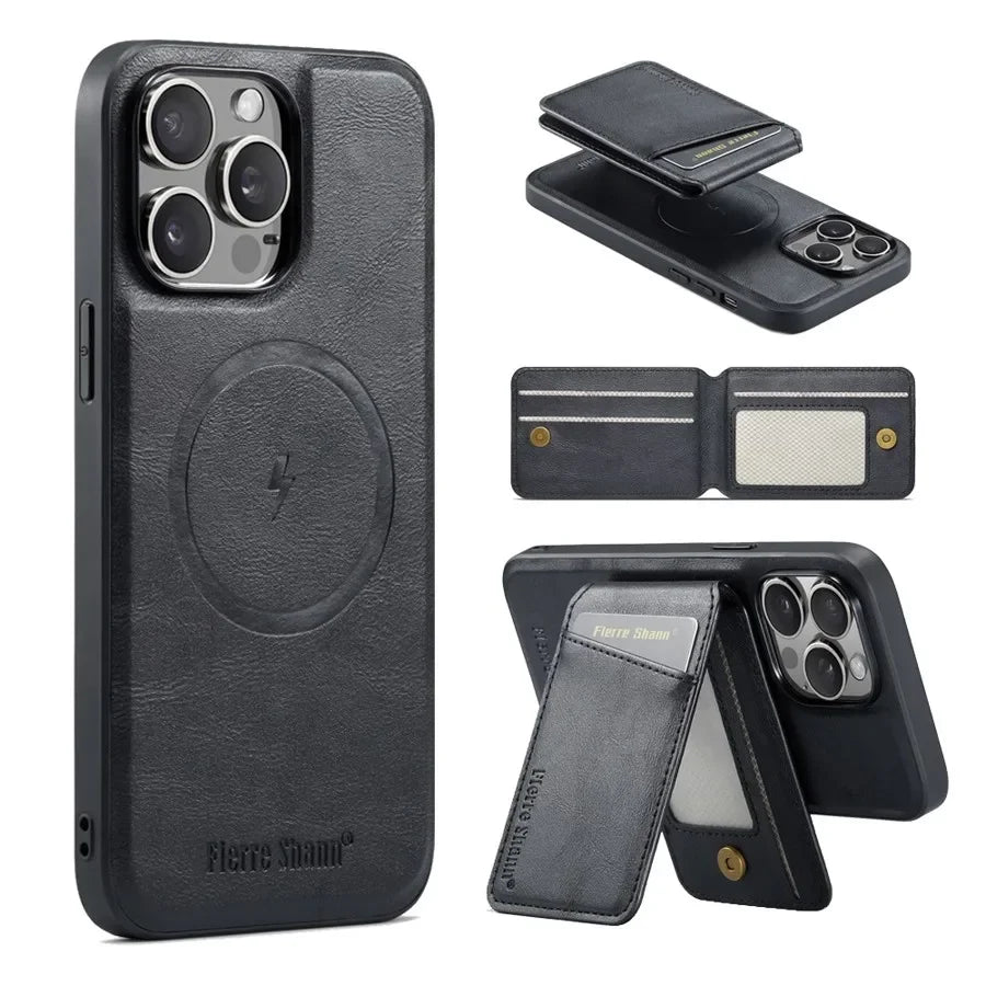 Magnetic Detachable Leather Wallet Phone Stand Case Wireless Charge Cover for iPhone  18 17Air 11 12 13 14 Plus 15 16 17 Pro Max