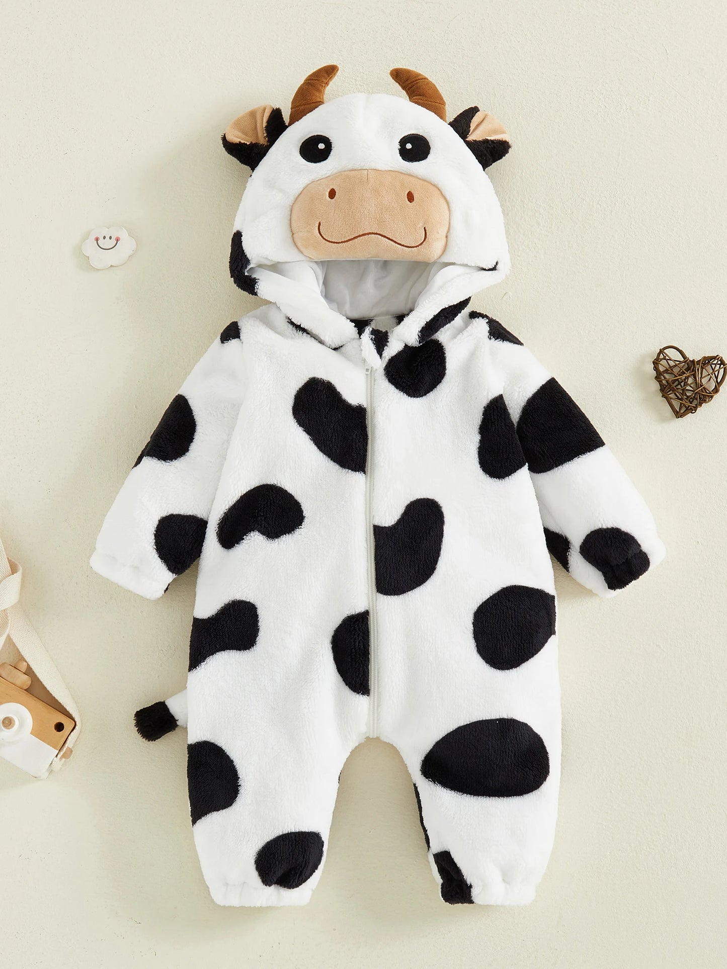 Halloween Costumes Baby Romper, Long Sleeve Hooded Fall Bodysuit Cow Cosplay Costume Halloween Clothes for Girls Boys