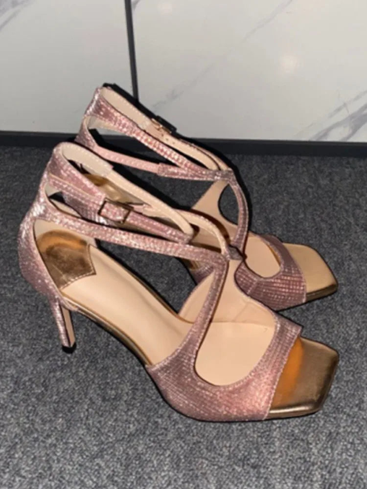 Summer New Fashionable High-heeled Women's Open Toed Sandals Dance Shoes Party Sexy 34-44 Large Women's Shoes