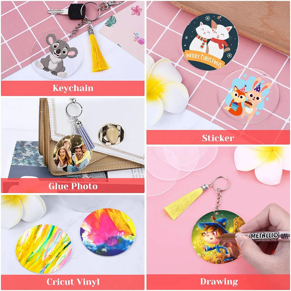 Clear Keychains Transparent Circle Discs Acrylic Blanks Keychain Bulk for Keychain Pendant DIY Jewelry Making