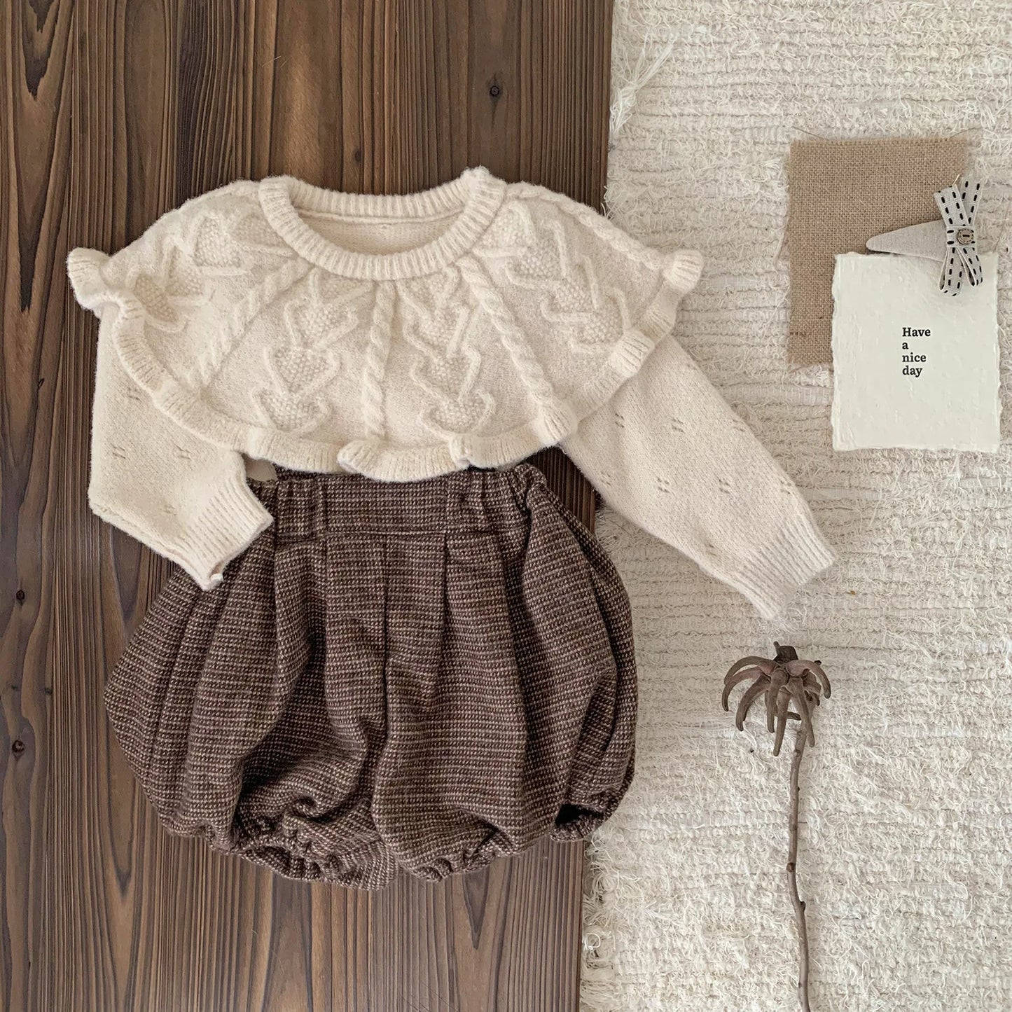 4487 Baby Clothing Set 2024 Autumn and Winter Baby Knitted Sweater Suit Twist Sweater +pp Short