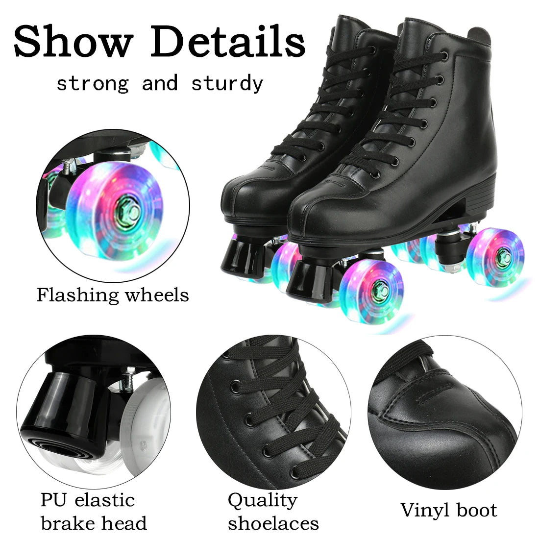 Roller Skate Shoes Size 34-45 4 Wheels Quad Sneakers Skating Pu Leather Sport Beginner Men And Women Roller Skating Shoes Gift