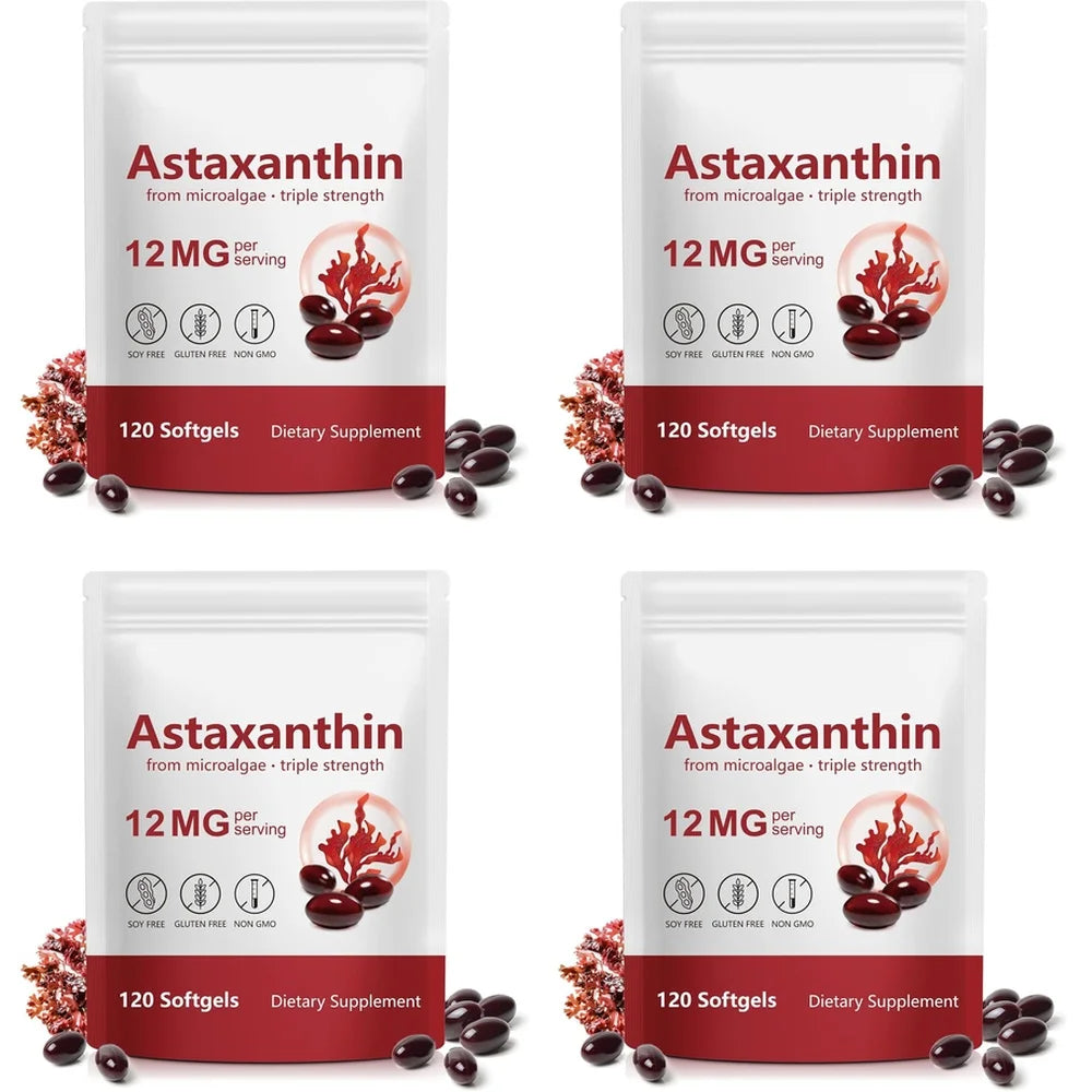 Astaxanthin Softgels 12 Mg From Microalgae Triple Strength, Antioxidant Support for Skin Aging, Eye Health, 120 Softgels