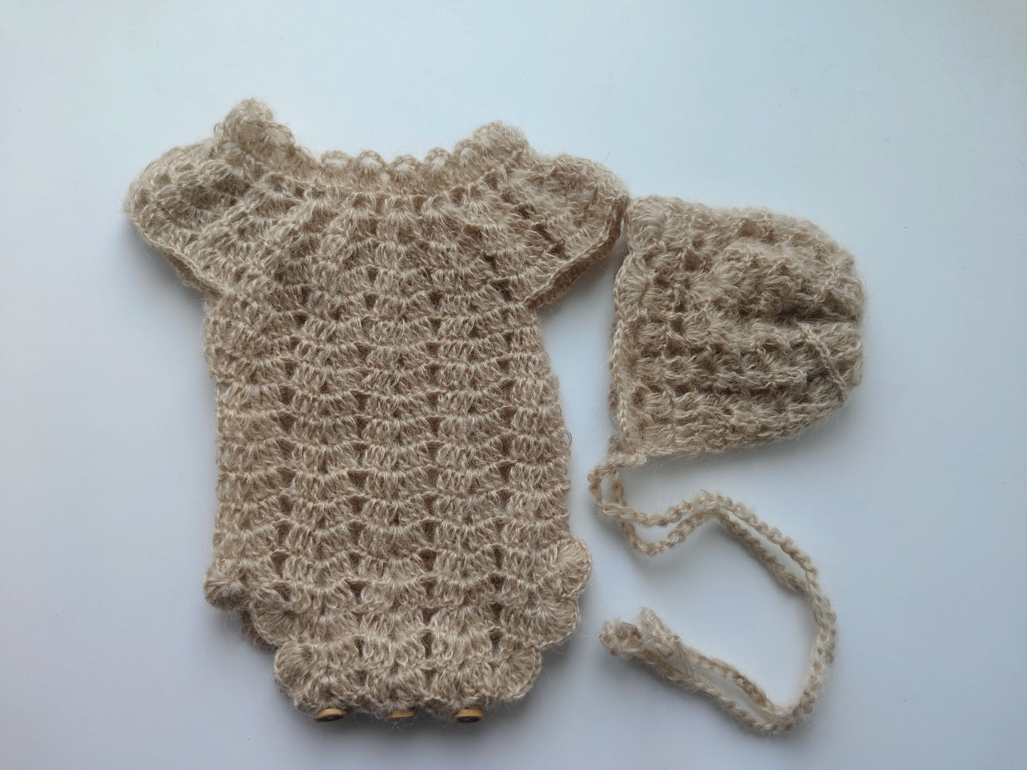 Newborn photography props  Crochet  mohair jumpsuits and hat suit