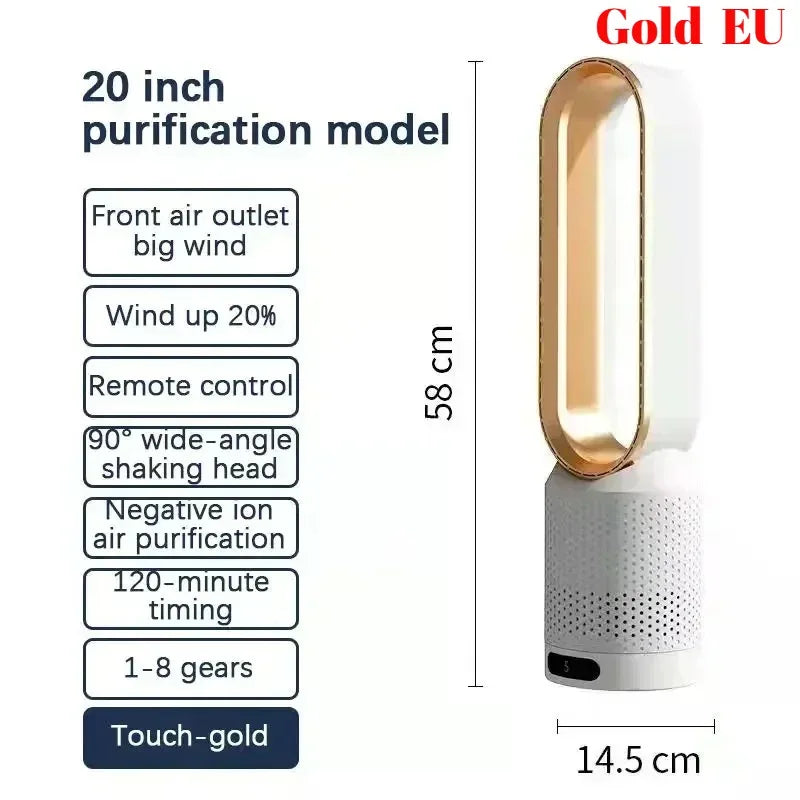 Smart Bladeless Fan 8 Gear Wind Speed Intelligent Timing 90° Shaking Head Remote Control Quiet Desktop Fan for Office Bedroom