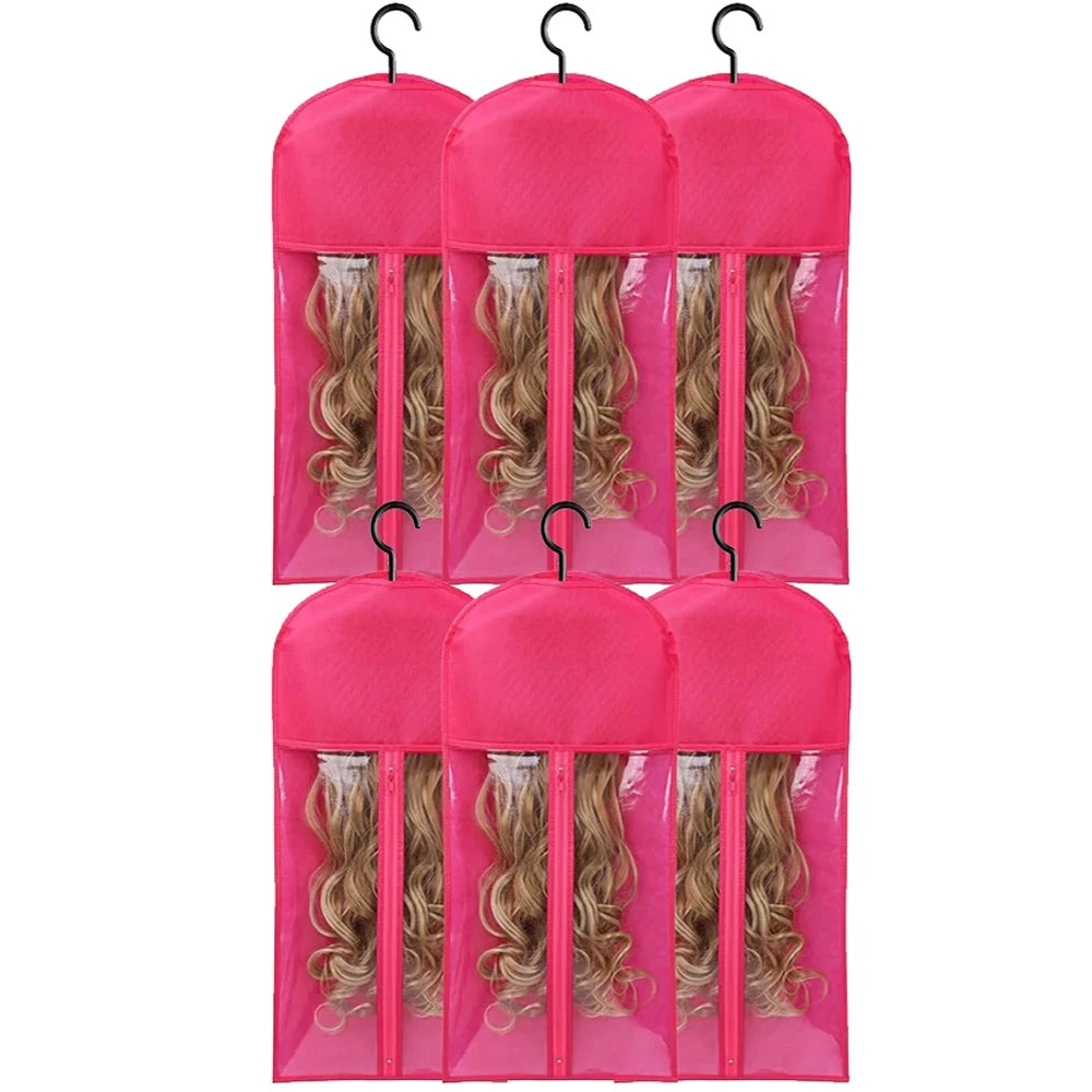 1/3/6pcs Premium Wig Storage Bags with Sturdy Metal Hangers - Black Transparent Design for Multiple Wigs & Hair Extensions