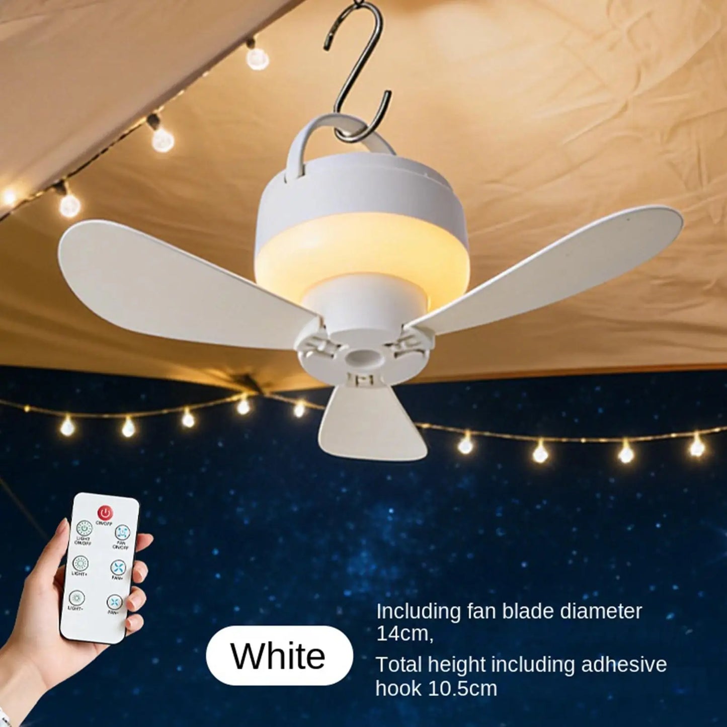 Ceiling Fan With LED Light and Remote Control USB Charging Household Outdoor Camping Tent Student Dormitory Bed Small Fan