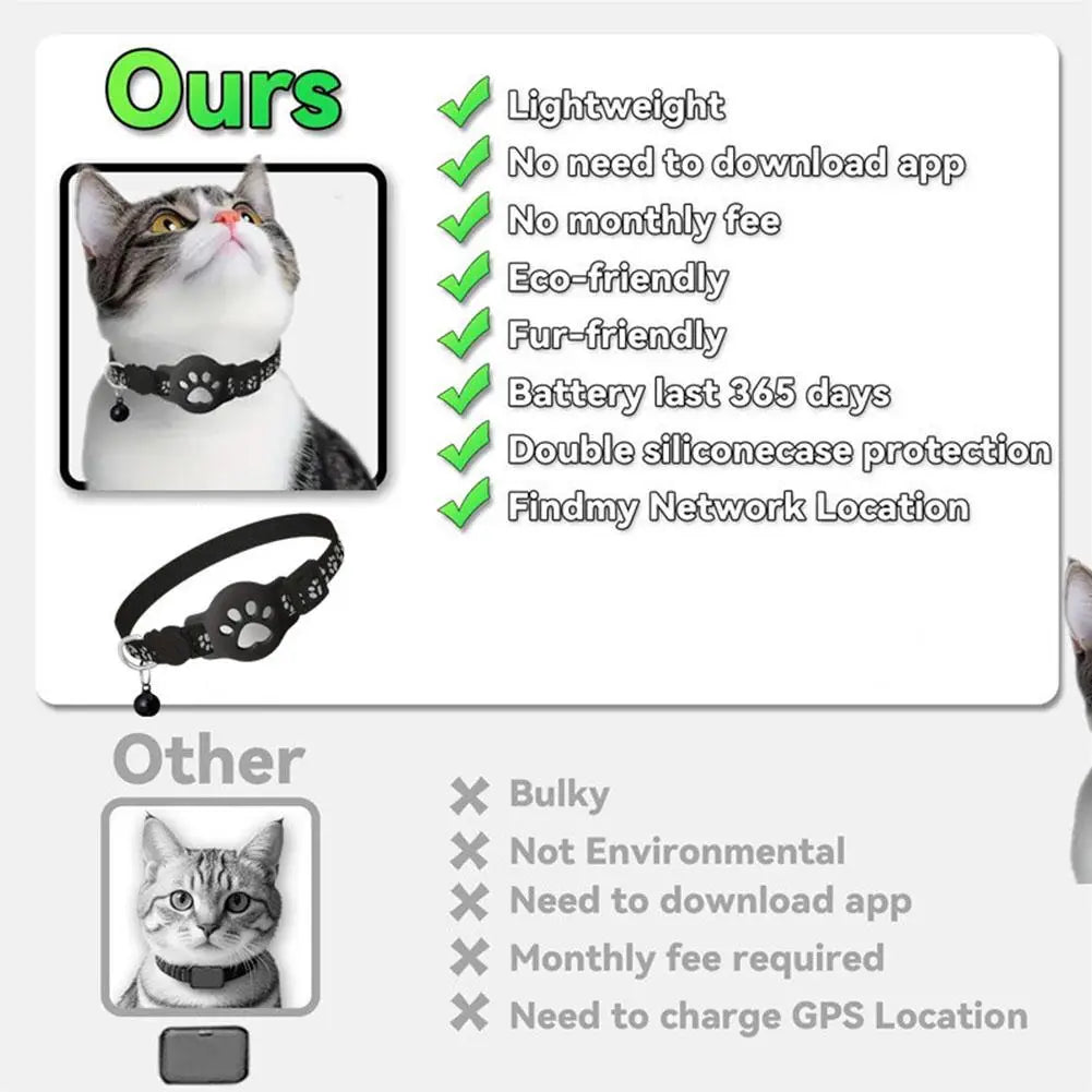 GPS Cat Collar with Reflective Strap, Mini Real Time Pet Location Device, Waterproof Anti Lost Finder for Outdoor Kitten S7X8