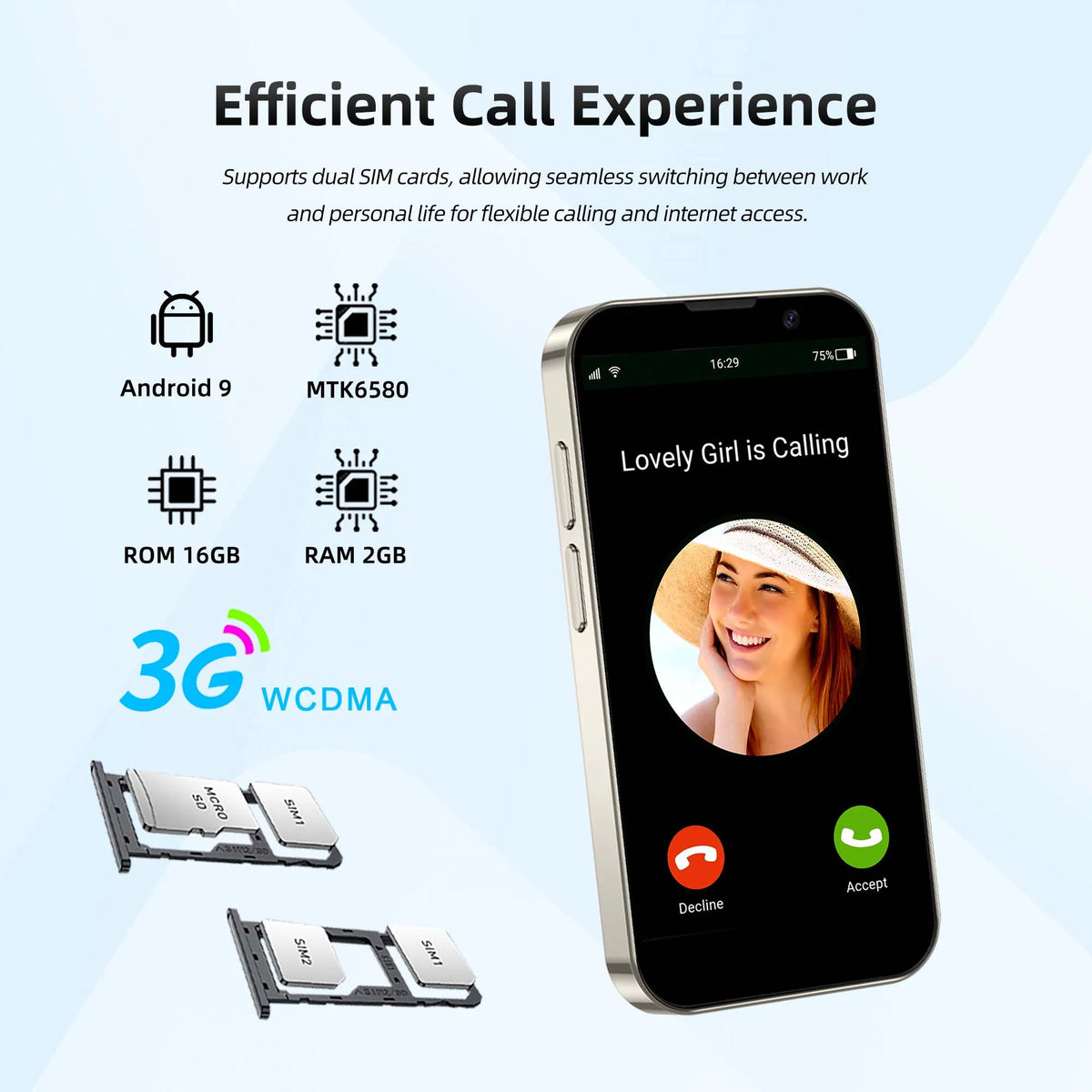 SERVO 16SE Ultra Mini Pocket Smartphone 16GB ROM 3G WCDMA Android 9.0 WiFi Dual SIM Face Unlock Play Store 3.0" Screen Cellphone
