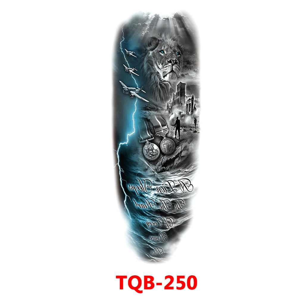 Full-arm Tattoo Stickers With The Crown Of The Virgin Of Jesus And Lion Waterproof Tattoo Stickers