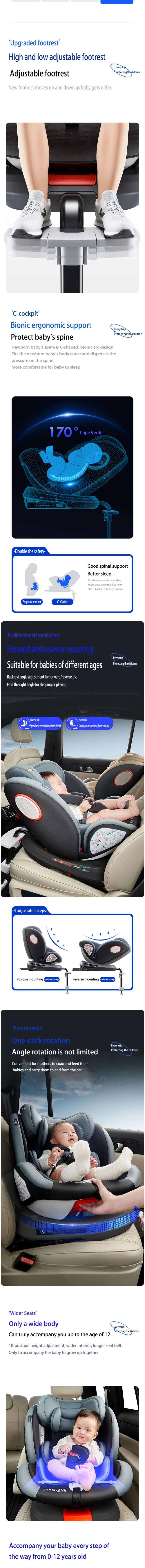 Child Car Safety Seats with ISOFIX for Baby Adjustable 360 Rotating Direction Angle 0-12 Years Suitable Car Seat with Footrest