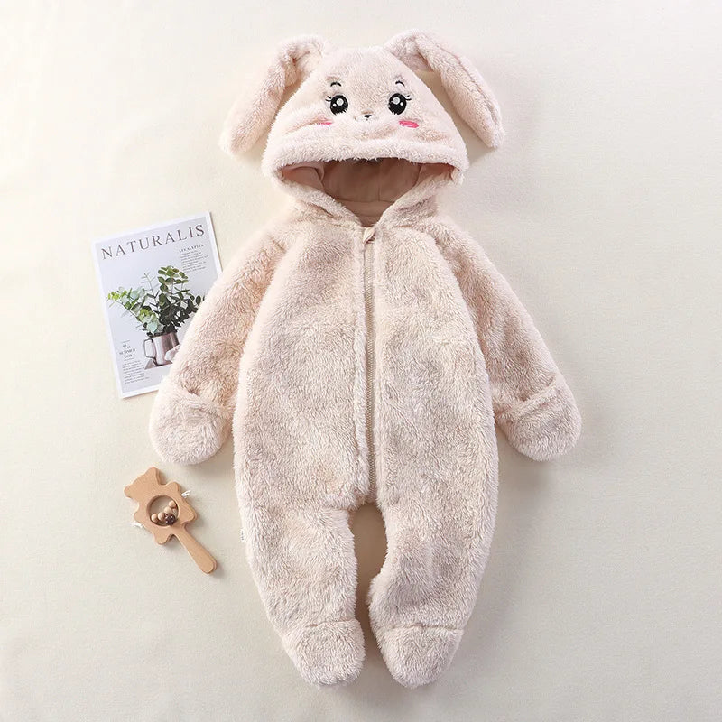 Baby Winter Romper Fleece Cartoon Panda Bunny Hooded Jumpsuit for Boy Girl Clothes Soft Loungewear Thicken Toddler Infant Onesie