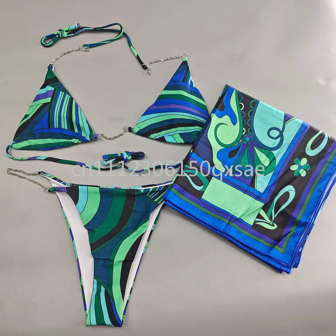 Luxury Design Women's Brown Headband Scarf Swimsuits with Letter Signature Logo Classic Brand Headband Bikini Sets Beachwear