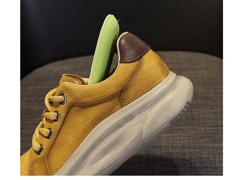 DRKANOL Spring Genuine Leather Casual Sneakers Women Thick Bottom Platform Lightweight Single Shoes Ladies Wedges Heel Shoes