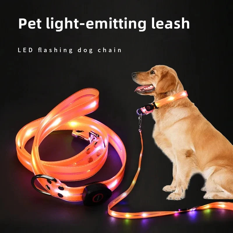 Pet Light-up Collar Leash LED Flashing Collar USB Charging Dog Walking Pulling Belt Adjustable Dog Collar Anti-Lost Pet Supplies