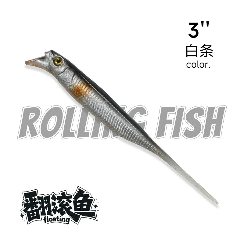 Rolling Fish Floating TPE Soft Lure 2.5" 3" Hollow Channel Design Wobbler Soft Bait Left‑Right Rolling Action Artificial Baitait