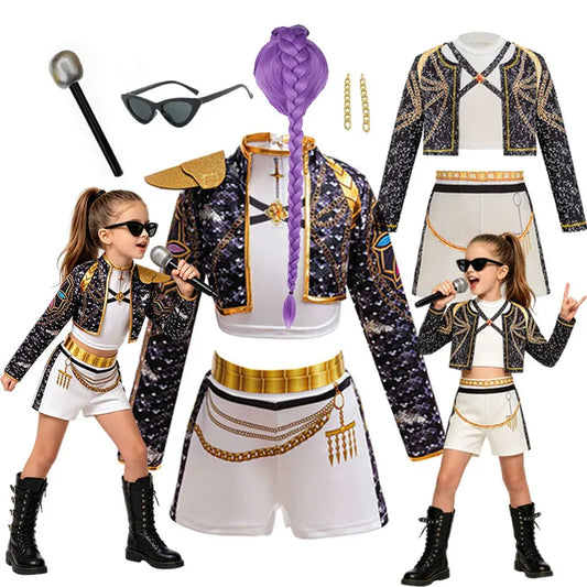 2026 Halloween Carnival Cosplay Costume for Girls Star Sing Dance Role Play Stage Performance Outfit 3Pcs Jacket Vest Shorts Set