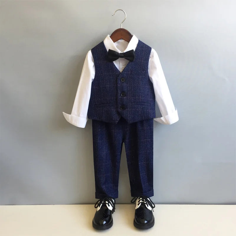 Autumn Winter Children Boys Formal Suit Kids Boys Wedding Suit 1-14Y Teenager Boy Blazer Vest Pant Suit Elegant Boys Kid Costume