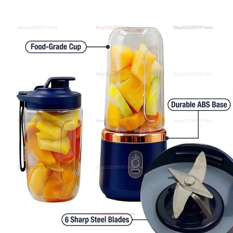 Portable Juicer Cup 6 Blade Blender Household Fruit Juicer Cup USB Rechargeable Double Cup Multifunction Food Portable Blender