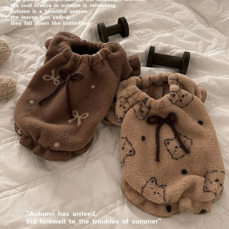 Pet Plush Cat Vest Winter Double Sided Plush Warm Home Clothing Teddy Sleepwear Dog Clothes for Small Dog Brown Bear Pet Pajama