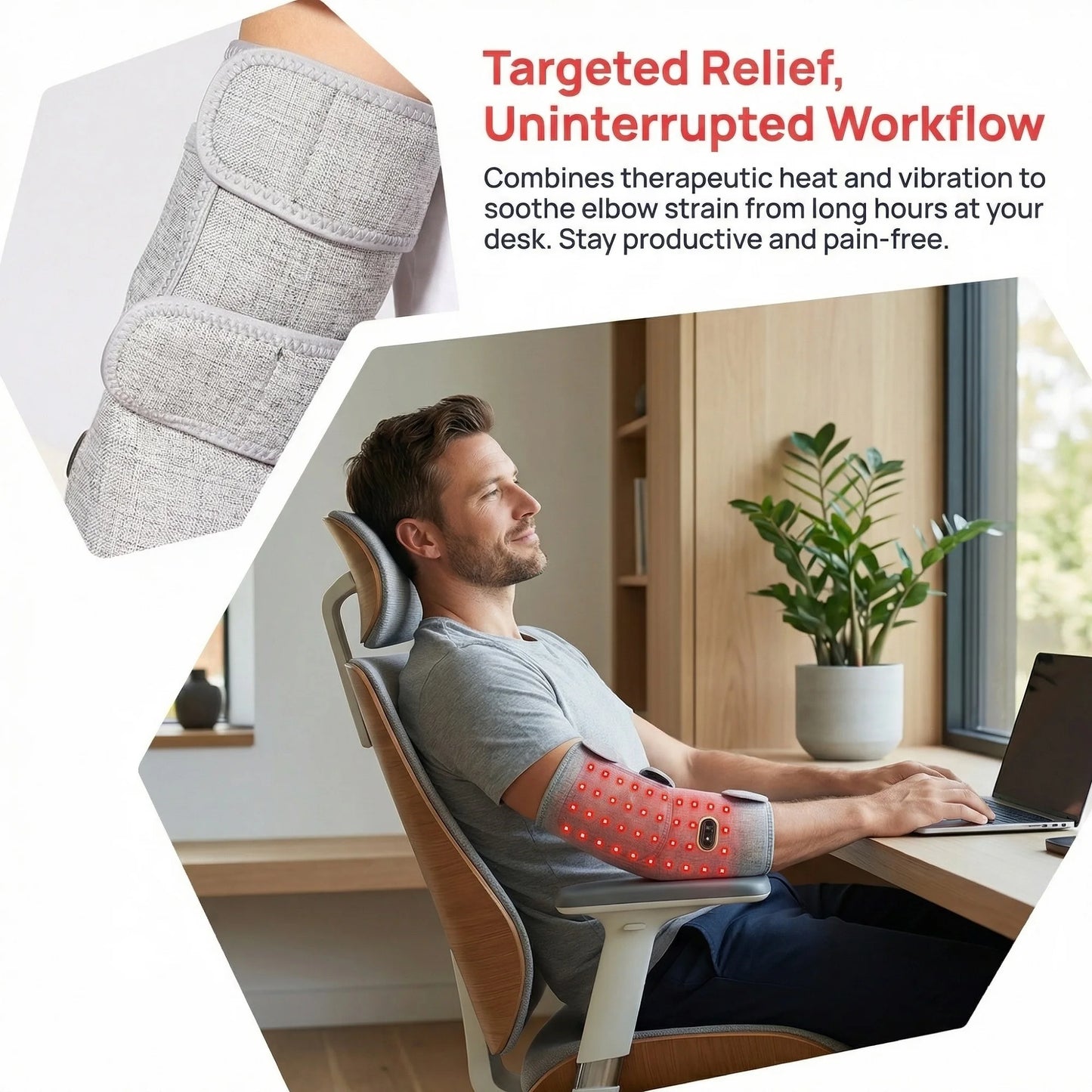 Red Light Heated Elbow Massager Brace-3 Gear Timer Vibration Relieves Muscle Relaxation Elbow for Fitness Fans Seniors