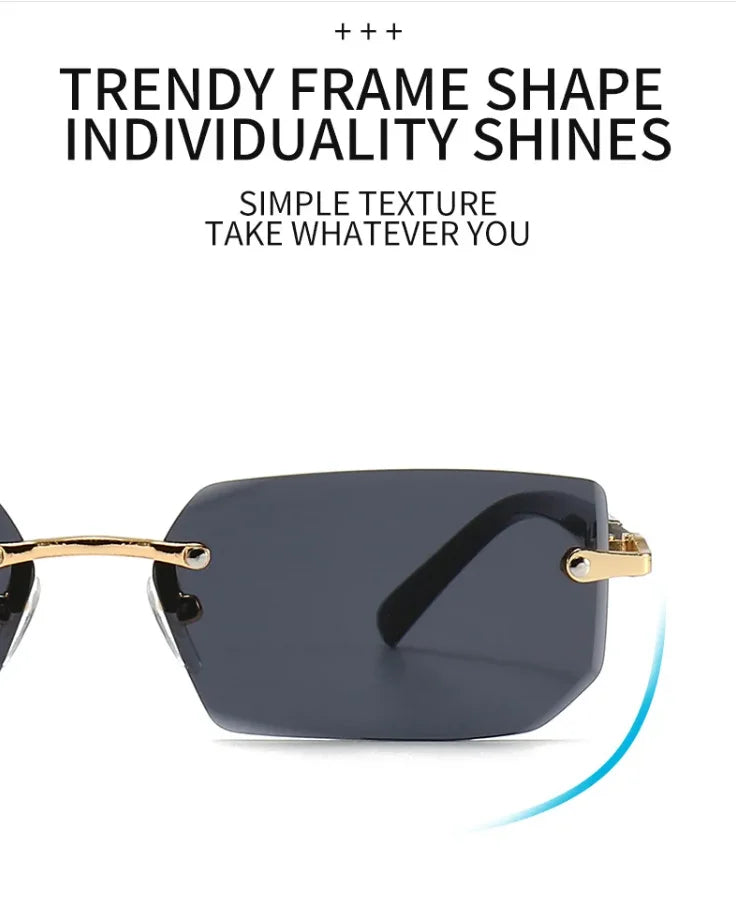 Rimless Sunglasses Rectangle Fashion Popular Women Men Shades Small Square Sun Glasses For Female Male Summer Traveling Glasses