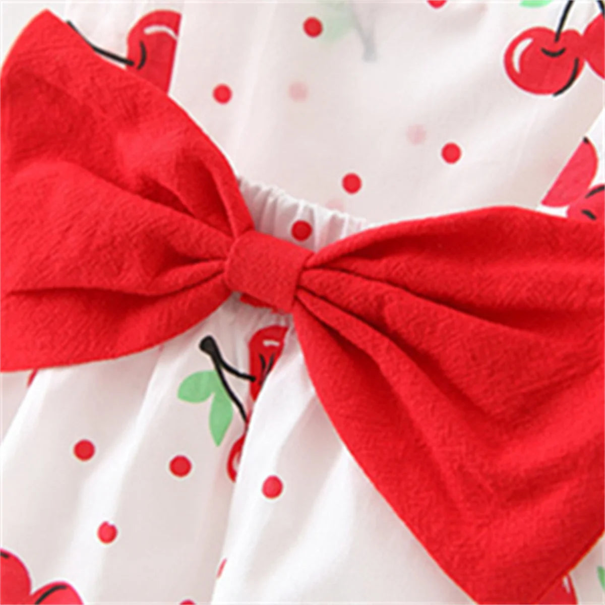 (0-3) Baby Girl Clothing Set 2/Piece Set Summer Baby Girl Cherry Printed Large Bow Cotton Beach Sleeveless Princess Dress+Hat