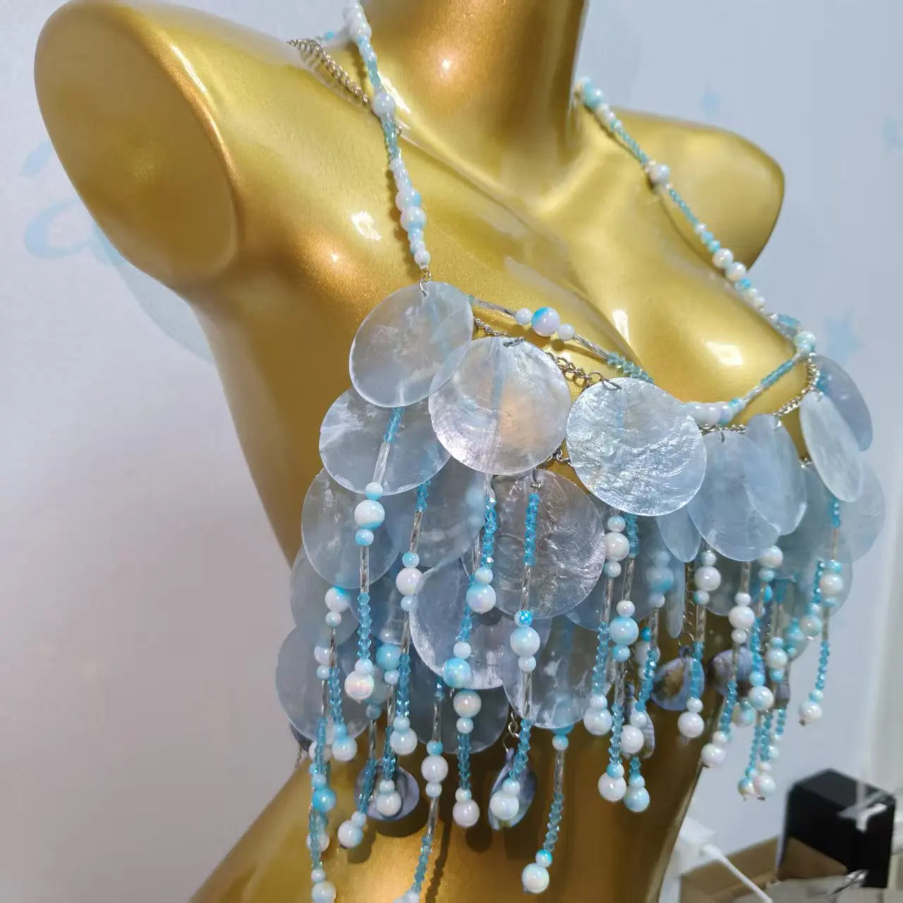 Handmade Sparkly Bohemian Mermaid Shell Beaded Halter Top Women Summer Beach Party Vacation Rave Outfit Sequins Beaded Bra Tops