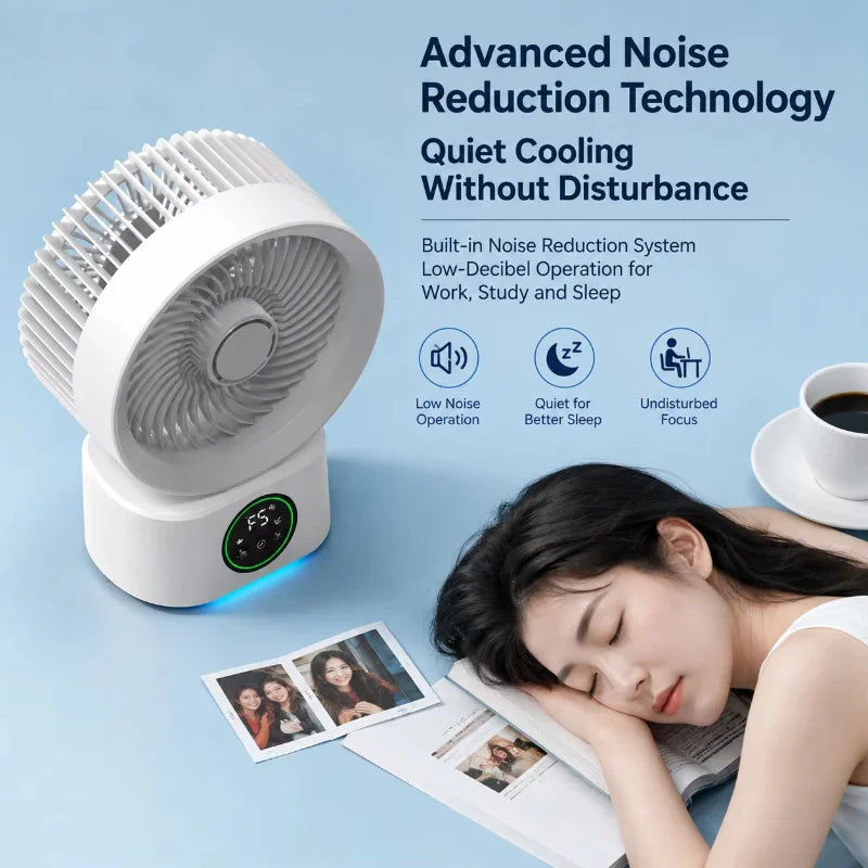Portable Air Circulation Fan Smart Voice Remote Control USB Rechargeable Desktop Wall-Hanging Shaking Head Fan with Nightlight