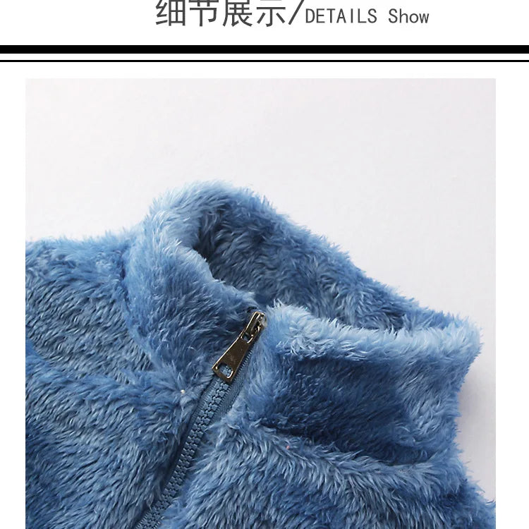 Girls Plus Velvet Coat Children's Furry Jacket Boys Double Sided Padded Outerwear Kids Warm Casual Solid Color Clothing 2-8Y