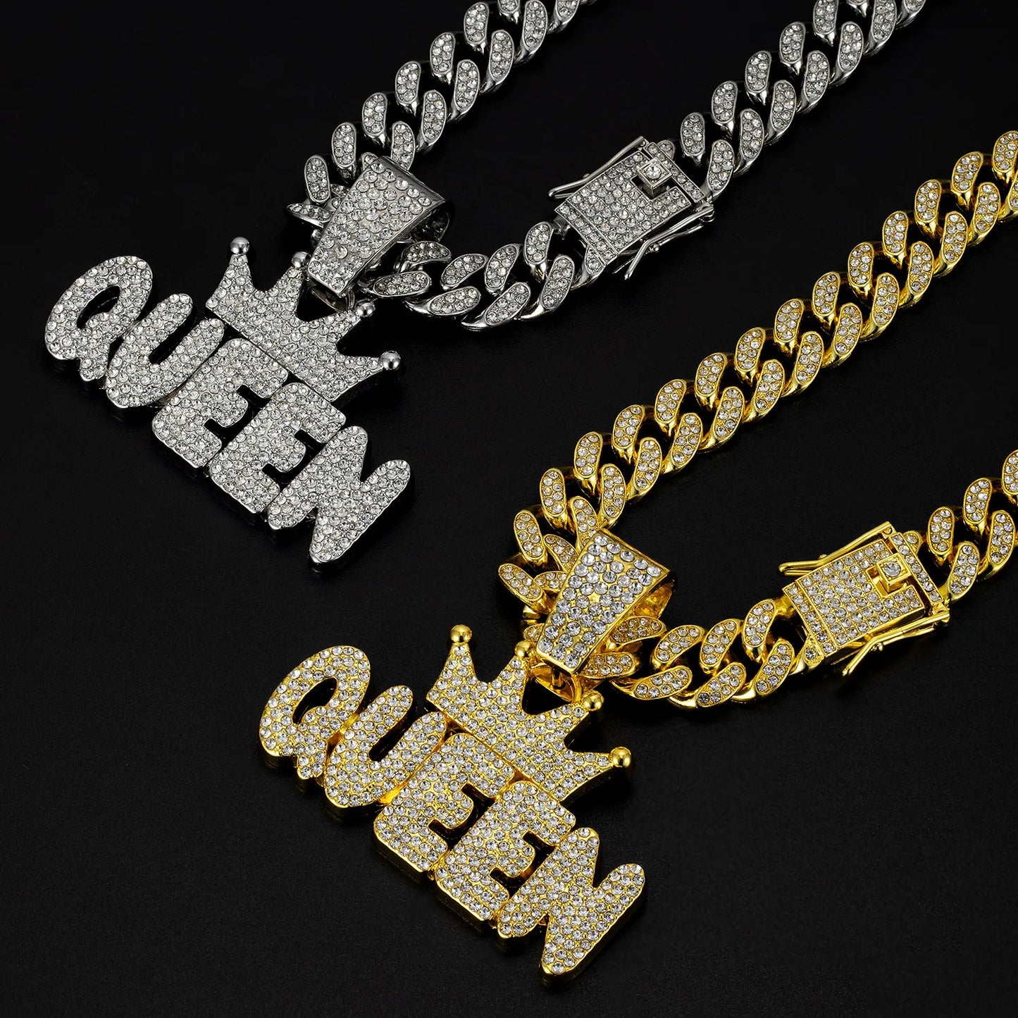 Cuban Dog Chain, Aluminum Alloy Pet Dog Collar, Gold Necklace for Small to Large Dogs Cats King Queen Pendant Jewelry Accessory