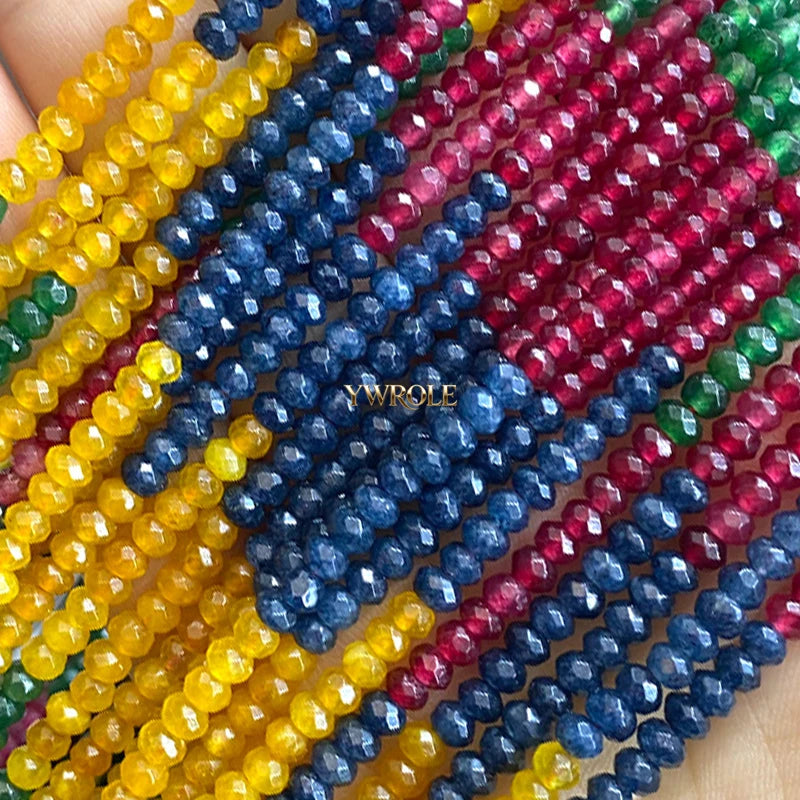 3x4mm Rondelle Faceted Natural Stone Chalcedony Tourmaline Color Loose Spacer Beads for Jewelry Making Diy Bracelet Accessories