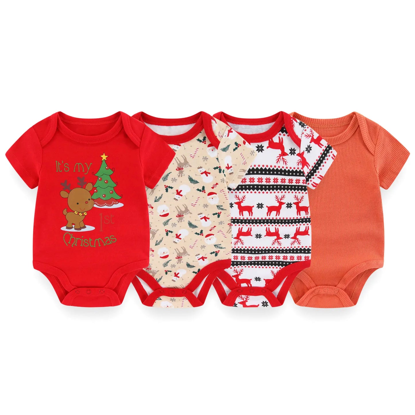 Kiddiezoom 4PCS/Lot Unisex Baby Boy Girl Bodysuits Short Sleeve Infant Onesies First Christmas Baby Clothes